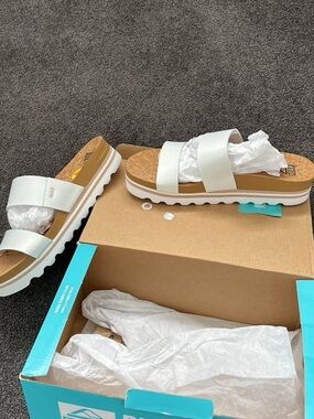 Reef White Dual-Strap Platform Slide Sandals